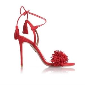 Aquazzura Red Suede Wild Thing Ankle Wrap Heels